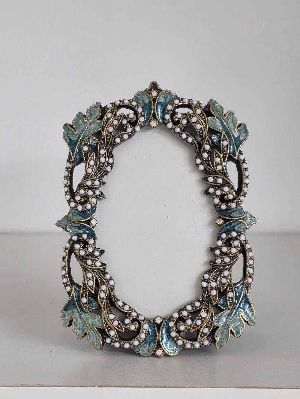 Papyrus Pewter, Swarovski Crystal, & Enamel Leaf Frame